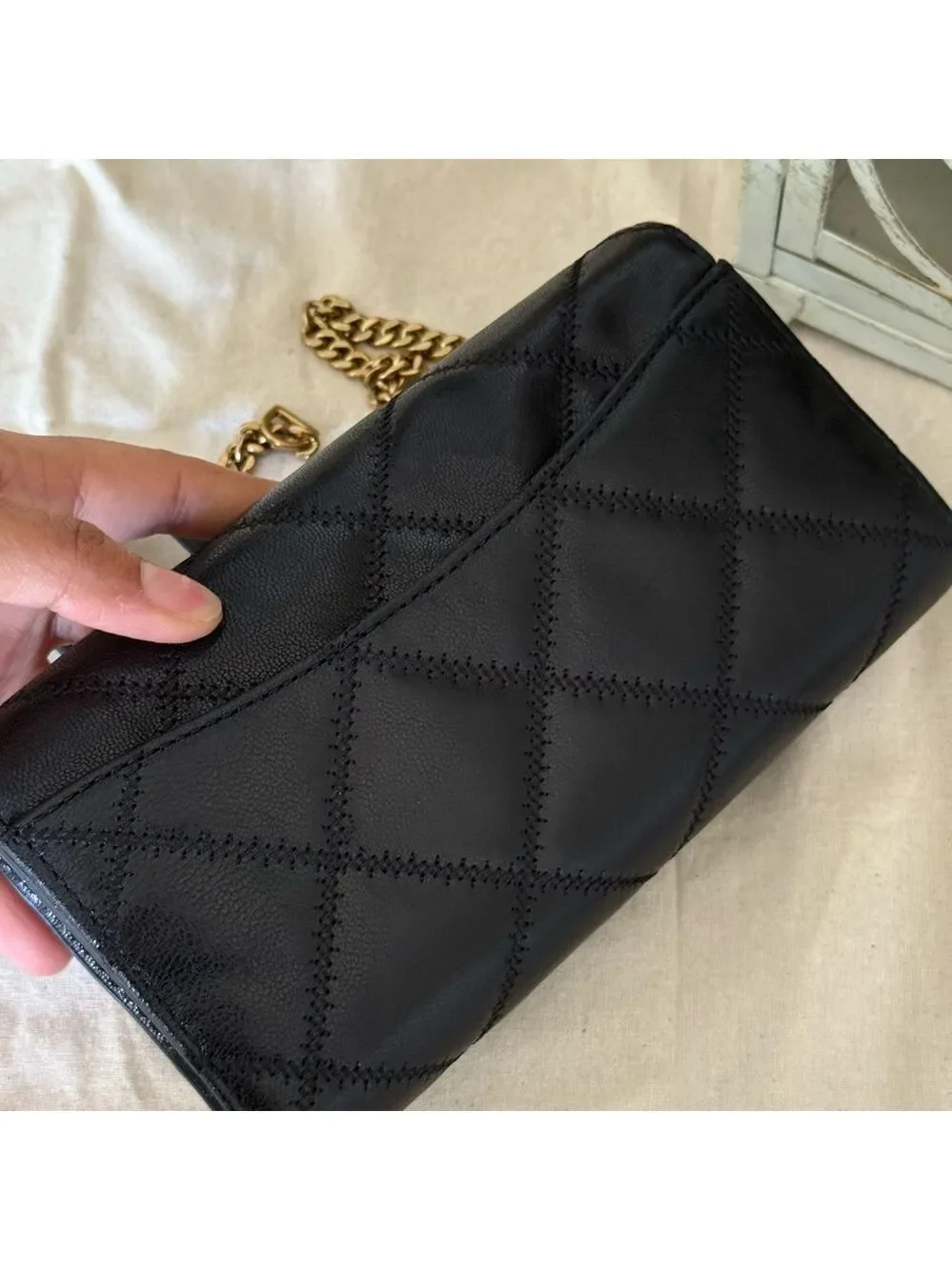 New Tory Burch Willa Diamond Quilted Soft Leather Crossbody Chain Wallet Bag,